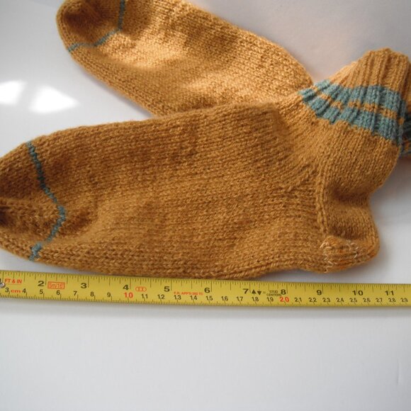 Handmade Knit Thick Wool Socks Size L Unisex Adult 100% Farm Wool Yellow - Picture 2 of 4